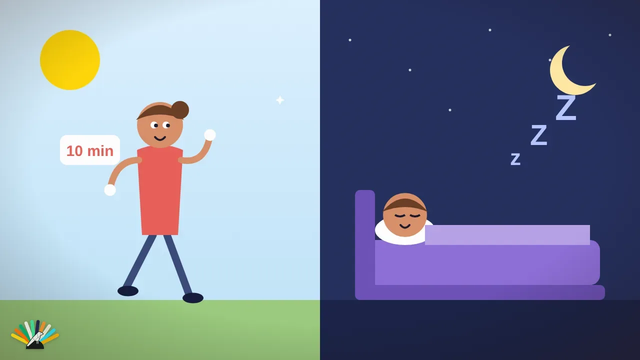 Desen: o femeie aleargă 10 minute la soare, apoi doarme adânc noaptea